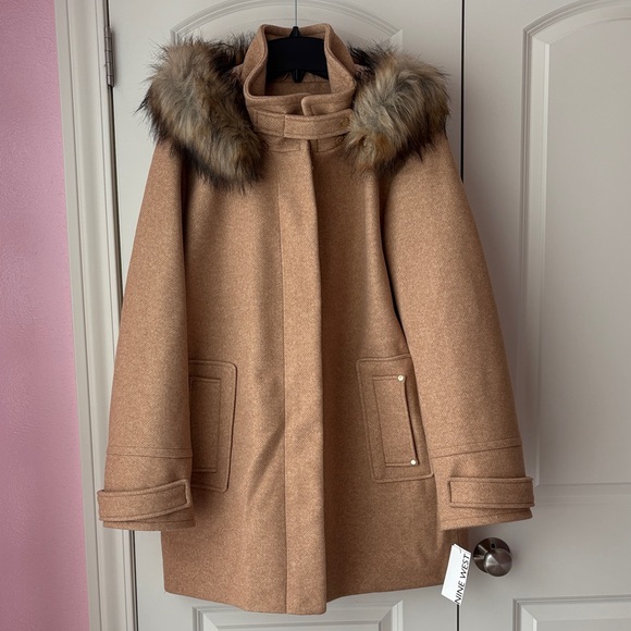 Nine West Jackets & Blazers - Nine West Tan Coat with Faux Fur Hood Size XXL